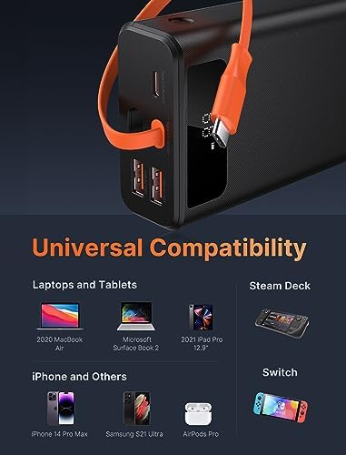 JSAUX 20000 m Ah Power Bank with 65 W Fast Charging – Ultimate USB-C Portable Charger for Mac Book Pro, i Phone 16/15/14, Steam Deck, i Pad Pro, Samsung S24 & ROG Ally (X) – Reliable External Battery Pack for On-the-Go Professionals and Gamers