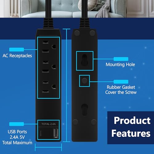 Elevate Your Power Management with the LIDER Ultra-Thin Outlet Extender – 3 Receptacles, 12 W USB Type-A & USB Type-C Charging Ports, Compact Flat-Face Design, 3 ft Cord, ETL-Listed Safety Assurance, Perfect for Home and Office Use