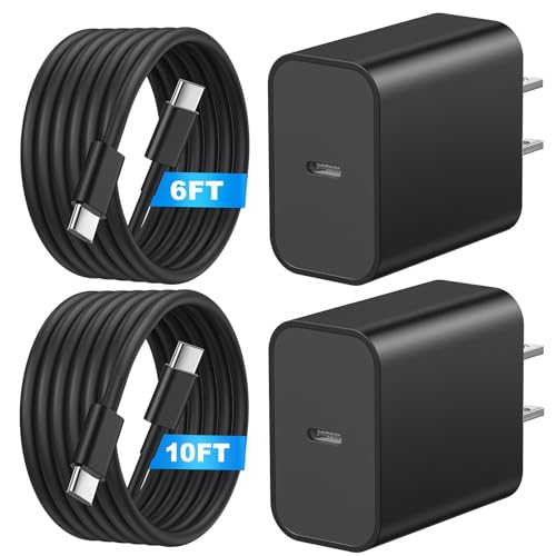 USB C to USB C Cable(2-Pack),20W Wall Charger Block Type C Charging Cord Fast Charge 6FT/10FT Long Compatible with Phone 16/15/15 Plus/15 Pro/15 Pro Max/Galax S24/S23/S22 and More,Black – Enhanced Compatibility and Speed