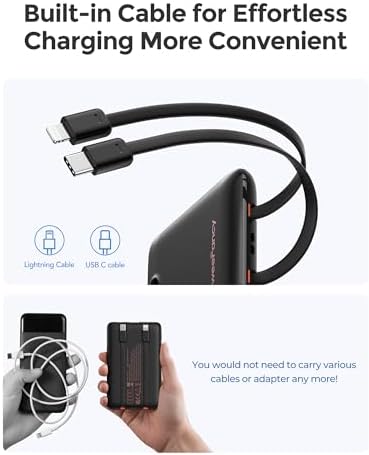 Ultra-Slim 10,000 m Ah Mini Power Bank with Built-in Cables – 22.5 W Fast Charging USB-C Battery Pack for i Phone 16/15/14 and Samsung Galaxy 24/23 – Essential Travel Charger for On-the-Go Power Needs