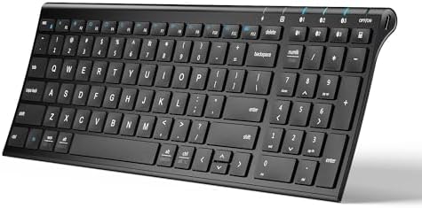 Universal Bluetooth 5.1 Wireless Keyboard with Number Pad – i Clever BK10 Ergonomic Multi-Device Connectivity for Mac, i Pad, i Phone, Android & Windows – Rechargeable, Comfortable Typing for Enhanced Productivity and Seamless Device Switching