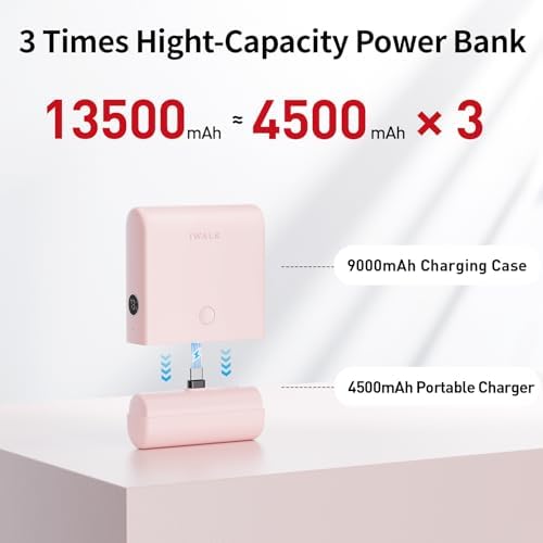 i WALK 13500 m Ah USB-C Portable Charger – Ultra-Fast Charging Power Bank for i Phone 16/15/16 Plus/16 Pro Max, i Pad & More – Lightweight Battery Pack in Stylish Pink for On-the-Go Convenience and Enhanced Device Compatibility