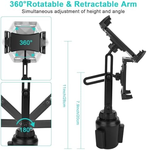 Universal Cup Holder Tablet Mount for Cars – 360° Rotating Adjustable Stand for i Pad Pro, Samsung Galaxy Tab, and Amazon Fire HD – Perfect Hands-Free Viewing for 4.7″ to 12.9″ Devices – Durable Long Arm Design for Ultimate Convenience on the Go