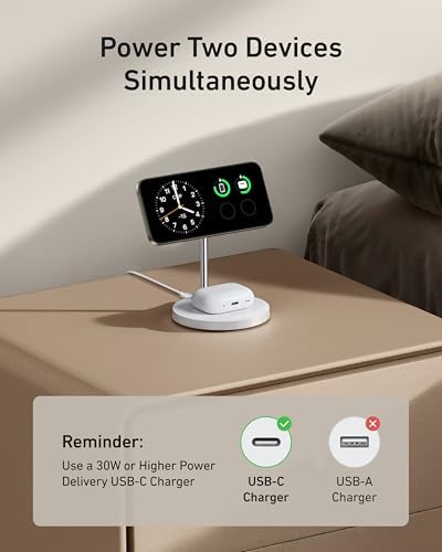 Anker Mag Safe 2-in-1 Charging Station for i Phone 16 and Air Pods Pro – Qi2 Certified 15 W Max Wireless Charger Stand in Sleek Black – Fast Charging Compatibility for i Phone 12/13/14/15 – Effortless Magnetic Alignment for Ultimate Convenience and Style