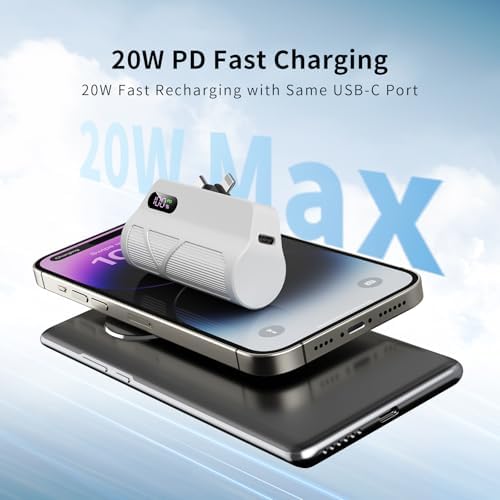 Sleek 5000 m Ah Portable Power Bank – Dual Port Fast Charging for Type-C & Apple Devices with Integrated Cables, Perfect Travel Companion for On-the-Go Charging – Lightweight Design for Effortless Mobility and Maximum Convenience
