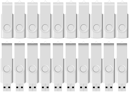 FEWINA 2 GB USB Flash Drive Bulk Pack – 20 Swivel Memory Sticks for Effortless Data Storage & Transfer – Reliable USB 2.0 Jump Drives for Personal, School & Business Use – Compact & Durable Backup Solution in White