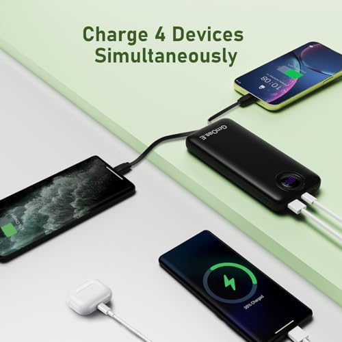 Ultimate Dual 10,000 m Ah Fast Charging Power Bank with Integrated Cables – Versatile Portable Charger for i Phone, Android, and More – 22.5 W High-Speed Charging with 4 Outputs, Airline-Approved Safety Features, Perfect Travel Companion for All Your Devices