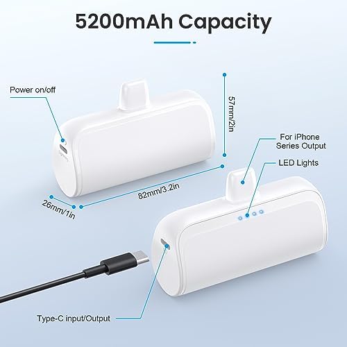 Ultra-Compact 5200 m Ah Power Bank for i Phone – PD Fast Charging Mini Portable Charger with Enhanced Compatibility for i Phone Models 14/13/12/11/XS/XR/X/8/7/6/6 s – Essential On-the-Go Battery Backup for Busy Lifestyles