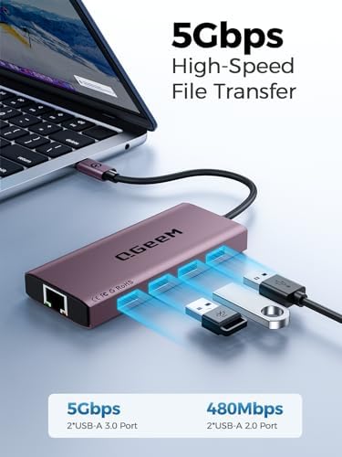 Unlock Seamless Connectivity with the QGee M 9-in-1 USB C Hub – The Ultimate Multi-Port Adapter for High-Speed Data Transfer, 4 K HDMI Output, and 100 W Power Delivery – Perfectly Compatible with Mac Book Pro, Air, i Pad, Dell, HP, Lenovo, and Chromebook – Compact, Stylish Blue Design for On-the-Go Professionals and Creatives