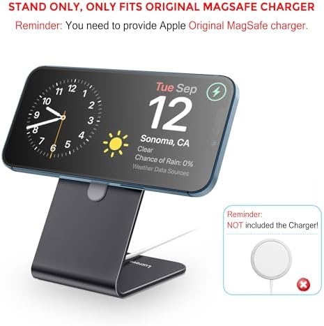 Stand for MagSafe Charger, CreaDream Aluminum Stand Holder for iPhone 16 15 14 13 12 Series, Magsafe Accessories Compatible with iPhone 16 15 14 13 12 Plus, Pro, Pro Max [MagSafe Charger Not Included] – Enhanced Compatibility and Speed