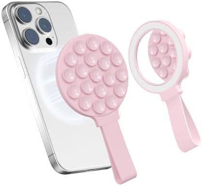 Mag Safe-Compatible Silicone Suction Cup Phone Mount with Integrated Mirror for Effortless Selfies and Video Calls – Hands-Free i Phone Accessory in Chic Pink for Ultimate Convenience and Versatility
