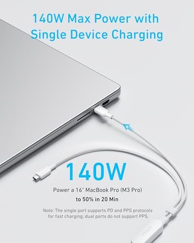 Anker Cable,6FT 2-in-1 USB C to USB C Cable 140W Max,Fast Charging for iPhone 16/16 Pro Max/15 Series,MacBook Air/Pro,and More(Braided,Black) – Enhanced Compatibility and Speed