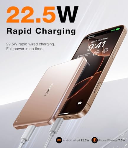 TORRAS Ultra-Slim Magnetic Wireless Power Bank – 10,000 m Ah Fast Charging Portable Charger for i Phone 16/15/14/13/12 in Glacier Gray – Lightweight Design with 22.5 W Quick Charge & USB-C Cable for Ultimate Convenience and Compatibility