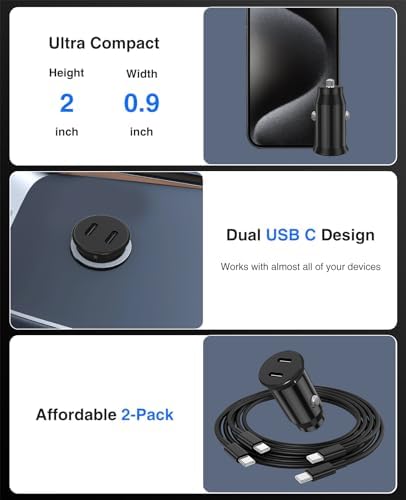 Ultimate 40 W Dual USB-C Car Charger for i Phone 16/15 & i Pad Pro – MFi Certified Fast Charging Adapter with 6 FT USB-C Cable for Galaxy S24/S23 – Premium Power Solution for On-the-Go Connectivity in Sleek White Finish
