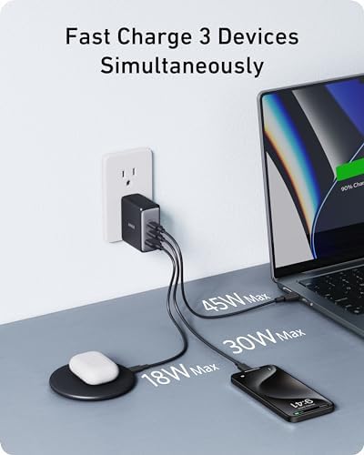 Anker Nano 100 W Ga N II USB-C Charger – Compact 3-Port Fast Charging Solution for Mac Book Pro, i Pad Pro, i Phone 16, Galaxy S23 & More – Award-Winning Fast Power with 5 ft Durable Cable – Simultaneous Device Charging, Enhanced Compatibility & Superior Efficiency