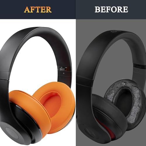 Transform Your Beats Studio Listening with Solo WIT Premium Replacement Ear Pads – Luxurious Soft Protein Leather Cushions Featuring Noise Isolation Memory Foam for Ultimate Comfort and Superior Sound Quality, Vibrant Orange Design for Enhanced Style with Studio 2 & 3 Headphones