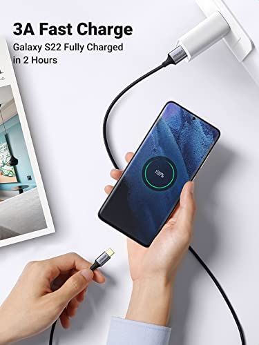 UGREEN 6.6 FT USB-C 3.0 Cable – High-Speed 5 Gbps Data Transfer & Fast Charging Type C Cord, Durable Nylon Braided Design for Universal Compatibility with i Phone 16, Galaxy S21/S20, i Pad Mini 6, Switch, PS5 Controllers – Optimize Your Connectivity Experience