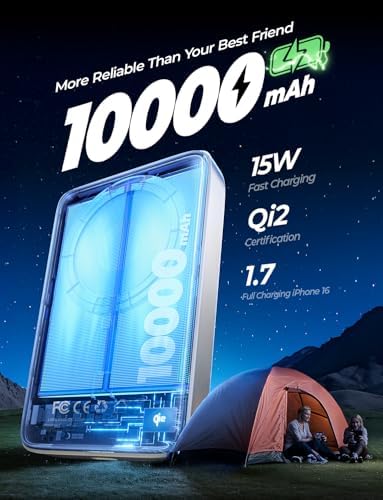 LISEN Qi2 Certified 15 W Mag Safe Portable Charger – 10,000 m Ah Battery Pack with Foldable Stand, Fast 30 W USB-C Charging for i Phone 16/15/14/13 – Sleek Wireless Power Bank for On-the-Go Convenience and Enhanced Compatibility