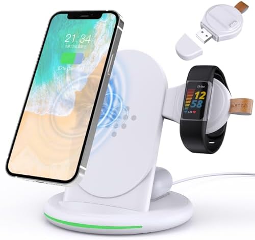 Ultimate 3-in-1 Wireless Charging Hub: Fast Universal Charger for Fitbit Charge 6/5 & Luxe, i Phone 14/12 Pro Max/13/11/8, Samsung Galaxy S22+, and Air Pods Pro/3 – Sleek Black Design for a Tidy Space and Rapid Power Solutions