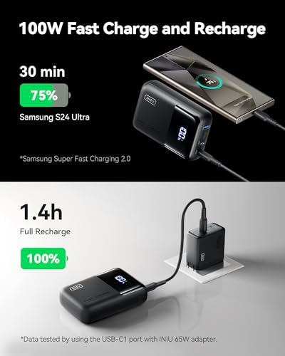High-Capacity INIU Power Bank 25000 m Ah – 100 W Fast Charging Portable Charger for Laptops and Phones, Ideal Travel Companion for Students and Adventurers, Lightweight and Compact Design for Effortless Mobility, Perfect for Family Trips and Cruising