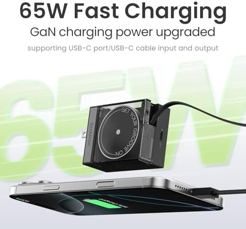 Portable 65 W Ga N Wall Charger with Retractable USB-C Cable | Fast Charging Solution for Mac Book Pro/Air, i Phone 16, Pixelbook & i Pad Pro | Dual-Device Power Delivery | Sleek & Compact Design for On-the-Go Charging