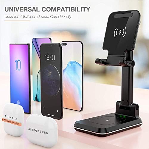 Ergonomic 2-in-1 Wireless Charging Station – Qi Certified 15 W Fast Charger for i Phone 16/15/14/13/12 & Samsung Galaxy S21/S20/S10 with Air Pods Pro Compatibility – Optimize Your Workspace with Adjustable Height and Dual Device Power Solution