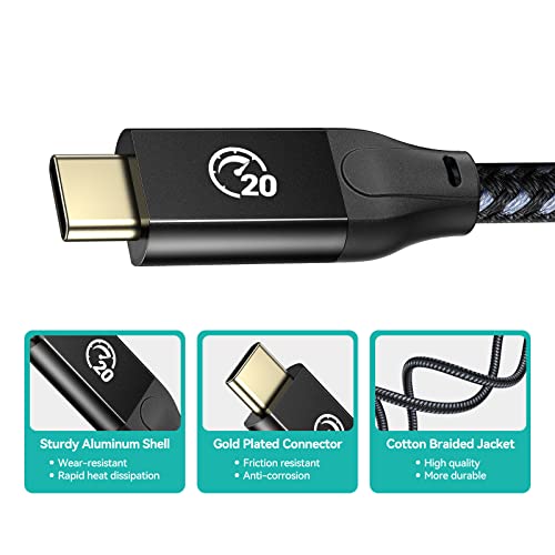 Yottamaster 3.3 ft USB C to USB C Cable – 20 Gbps High-Speed Data Transfer & 100 W Fast Charging, Braided Design with E-Marker for Enhanced Compatibility – 4 K@60 Hz Video Output for Phones, Laptops, Tablets, & Switch Devices – Durable & Tangle-Free Connection