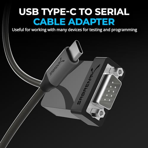 SABRENT USB-C to DB9 Serial RS-232 Adapter Cable (3 FT) – High-Speed Prolific PL2303 Chipset for Seamless POS, Modem, GPS, and Industrial Device Connectivity – Versatile USB 2.0 Solution for Legacy Device Integration with 1 bps to 12 Mbps Baud Rate – Durable, Portable, and Easy to Use