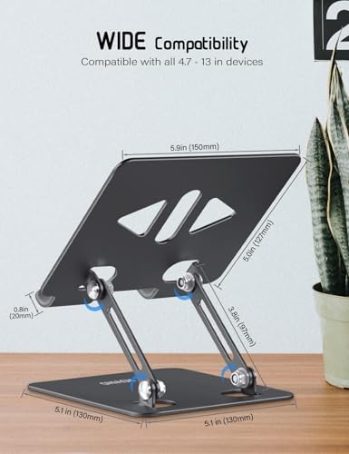 Versatile Adjustable Aluminum Tablet Stand Holder – Foldable and Lightweight Desktop Mount for i Pad Pro 12.9, i Pad Air, Mini, Samsung Galaxy Tabs, and Kindle Fire (4-12 inch) – Enhanced Stability and Comfort for Optimal Viewing Experience in Purple