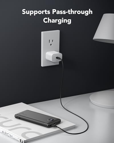 Sleek VRURC 10,000 m Ah Portable Charger with Built-in Wall Plug – Rapid 22.5 W USB Power Bank for Ultimate Travel Convenience – Slim Profile, 4 Outputs & Dual Inputs for Multi-Device Charging – Essential USB-C Compatible Travel Accessory in White