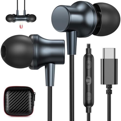 COOYA Premium USB C Wired Earbuds: Superior Noise-Canceling In-Ear Headphones with Magnetic Bass & Built-In Mic – Compatible with i Phone 16, Samsung Galaxy S25 Ultra, Google Pixel Devices – Exceptional Comfort for Music, Gaming, and Calls