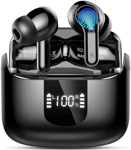 2025 Advanced Bluetooth Wireless Earbuds – 40-Hour Playtime with IP7 Waterproof Rating, Enhanced Noise Cancellation for Superior Sound Quality – Perfect for Active Lifestyles, Daily Commutes, and Leisure Time – State-of-the-Art 5.3 Bluetooth Connectivity with Quad HD Microphones and Rapid USB-C Charging – Unmatched Comfort and Resilience for Everyday Use