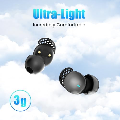 Premium Wireless Sleep Earbuds for Side Sleepers – Advanced Noise-Cancellation Headphones with Dual-Functionality for Music and Relaxation, LED Battery Indicator, Perfect for Work, Outdoor Activities, and Uninterrupted Rest (Sky Blue) – Superior Sound Quality with Ultimate Comfort and Long-Lasting Durability