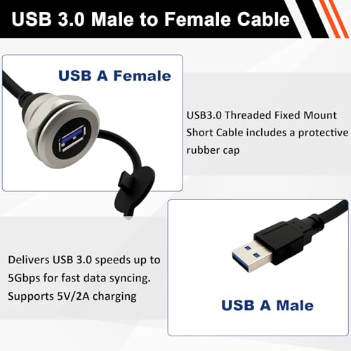 Premium USB 3.0 Threaded Fixed Mount Cable – Waterproof Round Extension Converter A Male to Female, 5 Gbps Data Transfer, 30 cm Length for Secure and Versatile Connections in Outdoor and Industrial Environments