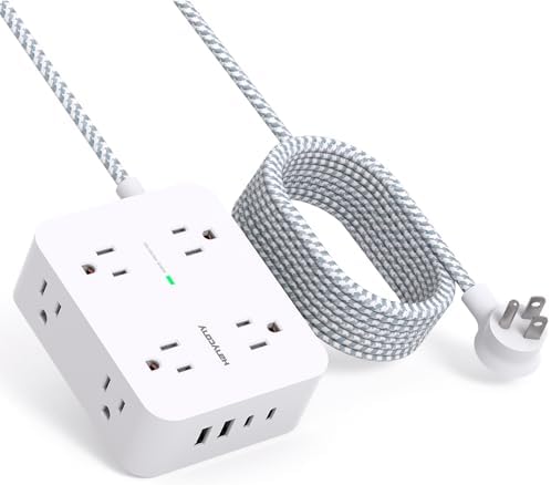HANYCONY 6 ft Surge Protector Power Strip with 8 Outlets & 2 USB-C Ports – Essential College Dorm Extension Cord with Space-Saving Flat Plug for Fast Charging and Device Safety – Perfect for Home Office and Tech Needs
