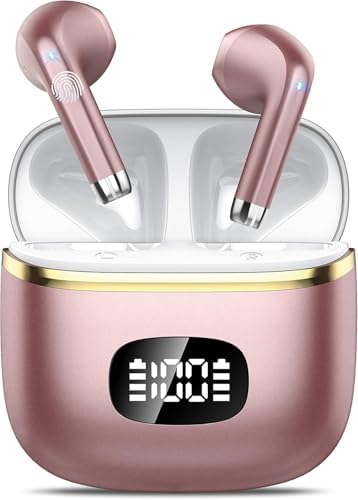 Premium Bluetooth 5.3 Wireless Earbuds – Deep Bass Stereo Sound, 40-Hour Playtime, IPX7 Waterproof, Noise-Cancelling Mic, LED Battery Display – Ultimate Compatibility for i OS & Android Users, Perfect for Active Lifestyles and Uninterrupted Listening