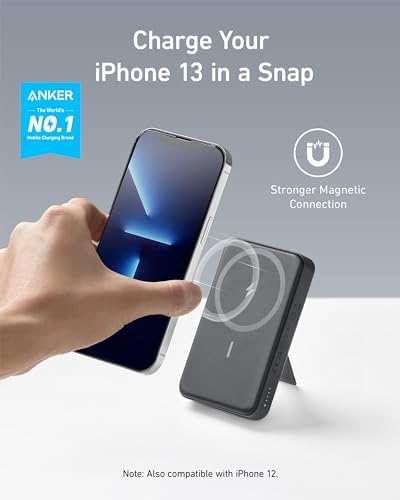 Anker 633 Magnetic Power Bank: 10,000 m Ah Foldable Wireless Charger with 20 W USB-C Fast Charging and Built-in Stand, Mag Safe-Compatible for i Phone 16/15/14/13/12 Series – Ultimate Portability and Efficiency for On-the-Go Charging