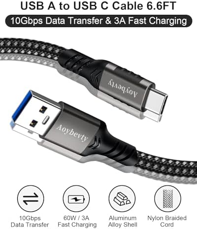 High-Speed USB A to USB C Cable (3.3 FT & 10 FT) – 10 Gbps Data Transfer, 60 W Fast Charging for Samsung Galaxy S23/S22/S21/S20/S10 Ultra & All Type C Devices – Durable Nylon Braided Design for Ultimate Flexibility and Performance
