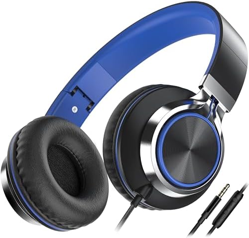 Premium AILIHEN C8 Kids Wired Headphones – Foldable On-Ear Design with Adjustable Volume Control and Built-In Microphone for Safe Listening – Perfect for School, Travel, and Home Use (Black/Blue) – Exceptional Sound Quality for Young Audiophiles and Learning Environments