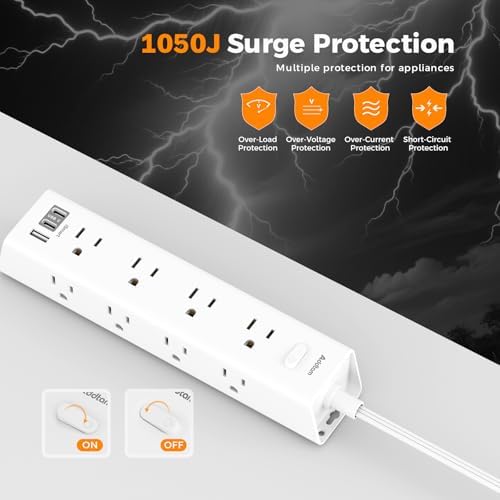 15 Ft Extension Cord with Power Strip Surge Protector – 12 AC Outlets & 3 USB Ports (Including 2 USB-C) for Fast Charging | Flat Plug Design for Space-Saving Wall Mounting | Essential Power Solution for Home, Office, and Dorm Room Use
