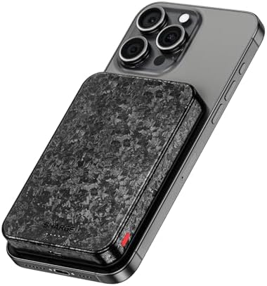 Ultra-Slim Carbon Mag Safe Power Bank – 5000 m Ah Lightweight Charger for i Phone 16 Pro Max/15/14/13 Series – 20 W PD Fast Charging with Durable Carbon Fiber Design – Effortless Magnetic Connection for On-the-Go Power