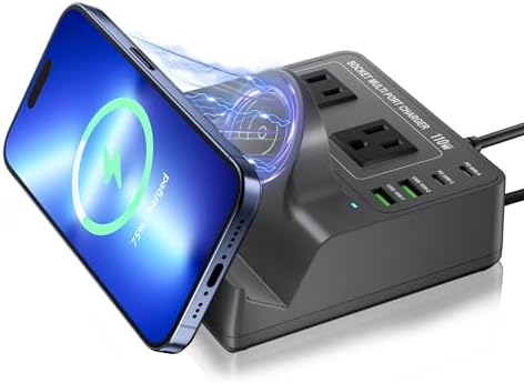TOPOINT 7-in-1 Multi-Device Charging Hub with Wireless Charging Pad – 65 W Fast USB-C Power Strip for i Phone, Samsung, Mac Book, and More – Ultimate Compatibility and Space-Saving Design for Home and Office Use