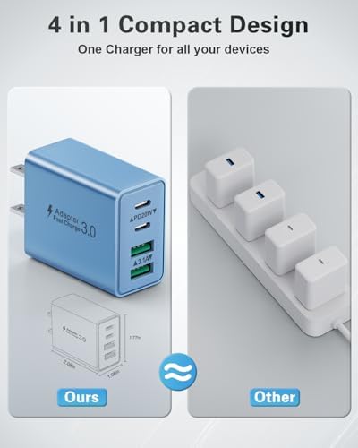 40 W Dual PD Fast Charging 4-Port USB C Charger Block Duo – Universal Compatibility for i Phone 16-11 Pro Max & Samsung Devices – Efficient Multi-Device Power Adapter for Home, Office, and Travel Use
