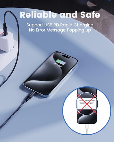 Elevate Your Charging Experience with Extra Long 16-Foot USB-C Charger Cables – 2-Pack for i Phone 15/16, i Pad Pro/Air/Mini 6, Fast Charging, Durable Nylon Braided Design for Home, Office, and Travel, Tangle-Free Convenience for Uninterrupted Use