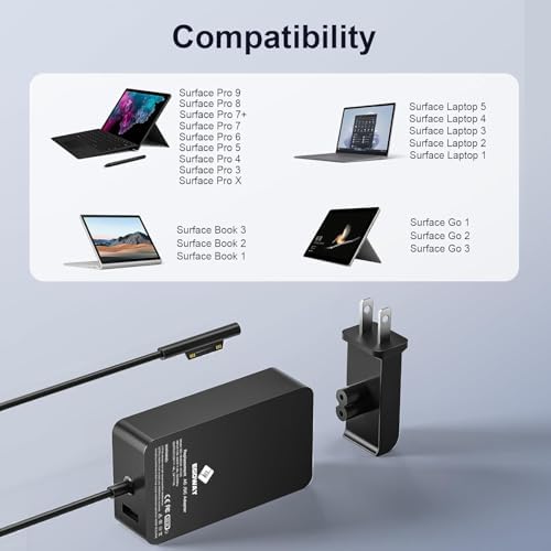 High-Performance 65 W Surface Pro Charger – Universal Compatibility for Surface Devices, Fast Charging with 6 FT Cable & USB Port, Safe & Efficient Power Supply for Surface Pro 9/8/7/6/5/4/3, Surface Laptop 5/4/3/2/1, Surface Book, & Surface Go Models
