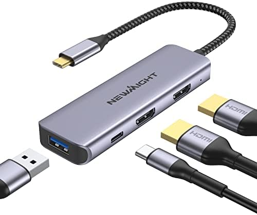 Maximize Your Workspace with the Newmight 4 in 1 USB C to Dual HDMI Adapter – Crystal Clear 4 K@30 Hz, 100 W PD Charging & USB-A Connectivity for Mac Book Pro, Air, HP, Dell & i Phone 15 Series – Ideal for Multitasking & Enhanced Productivity