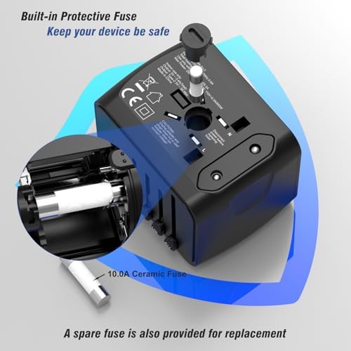 Advanced 7-in-1 Universal Travel Adapter with 35 W PD Fast Charging – Sleek Black & Silver Design for Worldwide Use, Featuring 4 USB-C and 2 USB-A Ports for Effortless Connectivity Across the US, UK, Europe, and Australia – Unmatched Compatibility and Speed for Every Adventure