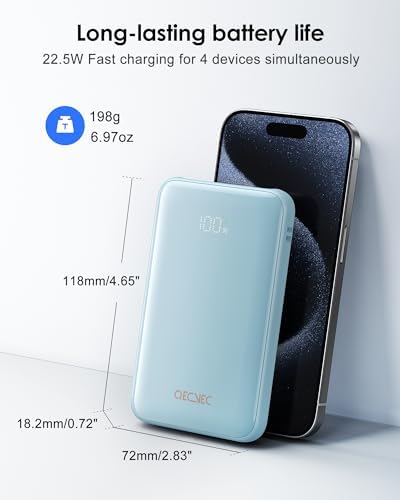 10000 m Ah Portable Power Bank with Built-in Cable – 22.5 W PD Fast Charging, Compact & Lightweight Charger for Apple, Samsung, Google, Motorola – Sleek Grey Design for On-the-Go Convenience and Enhanced Compatibility