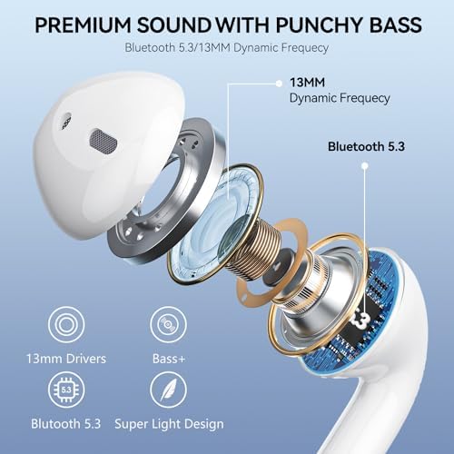 Premium Bluetooth 5.3 Wireless Earbuds with 42-Hour Extended Playtime & LED Battery Indicator – Immerse Yourself in Rich Bass Stereo Sound with Superior IPX7 Waterproof Design and Adaptive Noise Cancellation for Crystal-Clear Audio – Ideal for i Phone and Android Enthusiasts