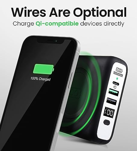 Infina Core P3 8000 m Ah Portable Power Bank: Ultra-Fast 18 W USB-C Charger with 4-in-1 Functionality, Qi Wireless Compatibility, and Travel-Ready Foldable Plug for Effortless Device Charging on the Go